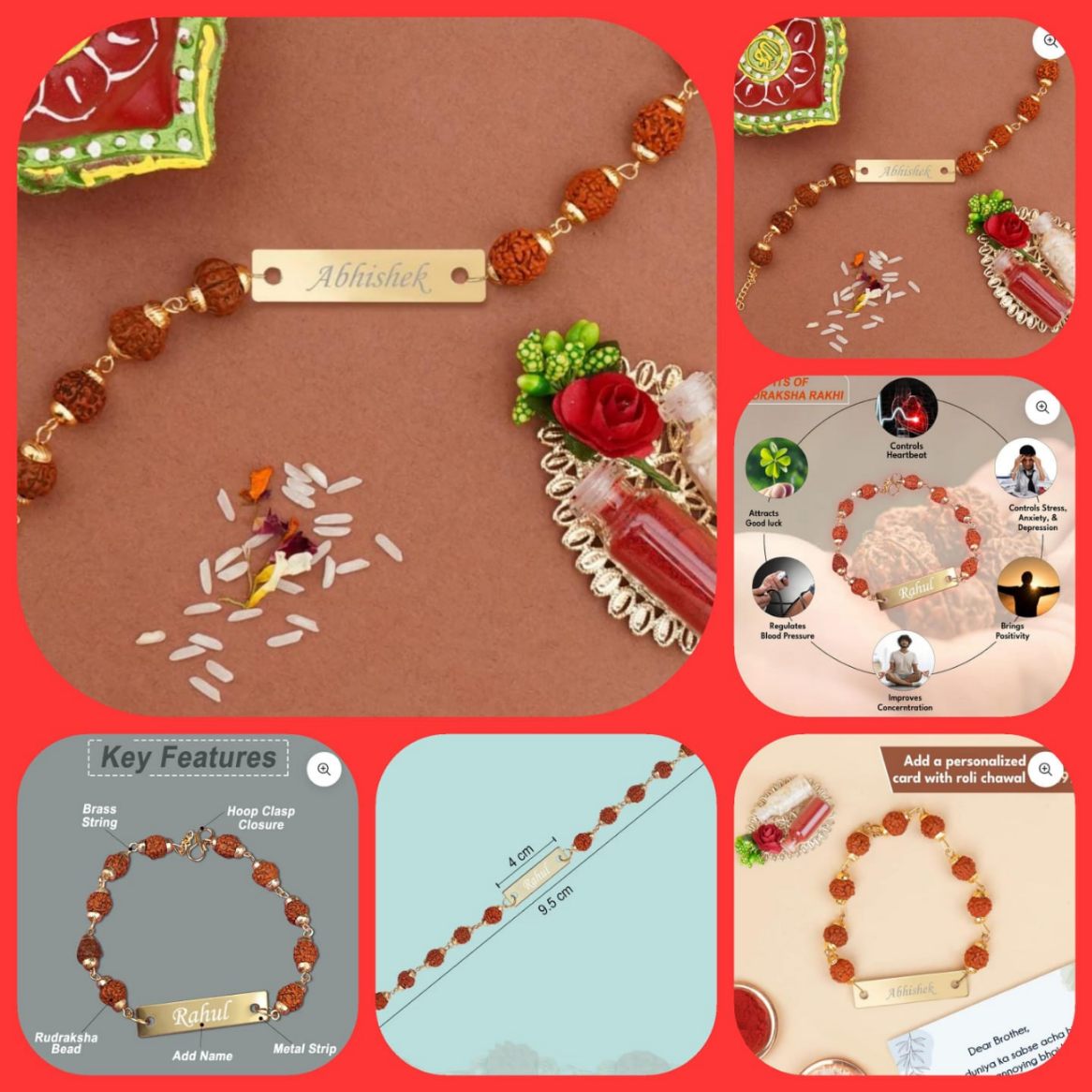 RR1 Rudraksha Rakhi Bracelet Customised with Name