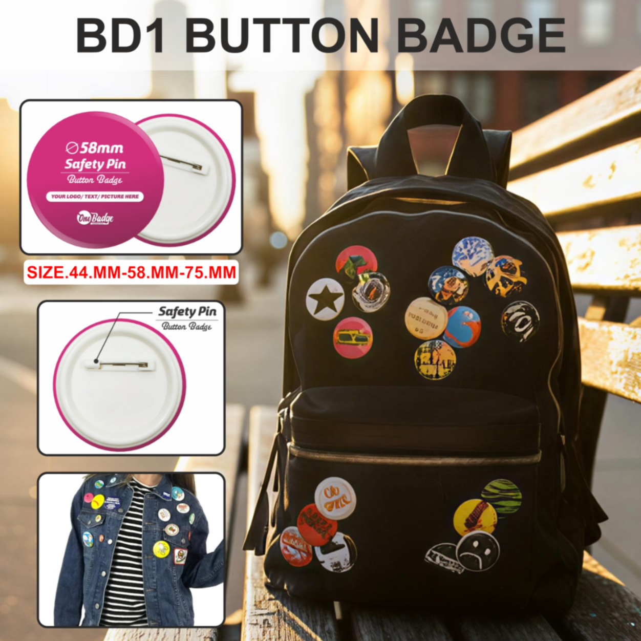 BD1 Button Badge Sizes 75.MM